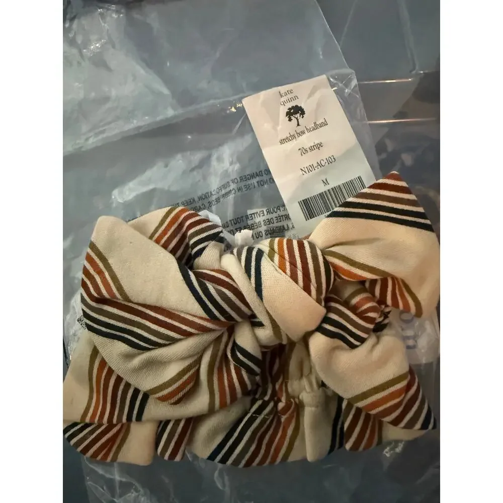 NWT Kate Quinn Large Bow Elastic Bow Headband 70s Stripes M Medium